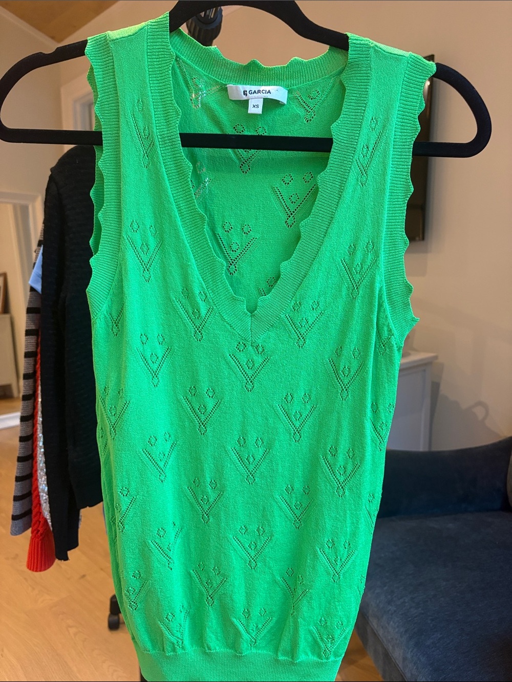 V-Neck Scallop Tank in Neon Green